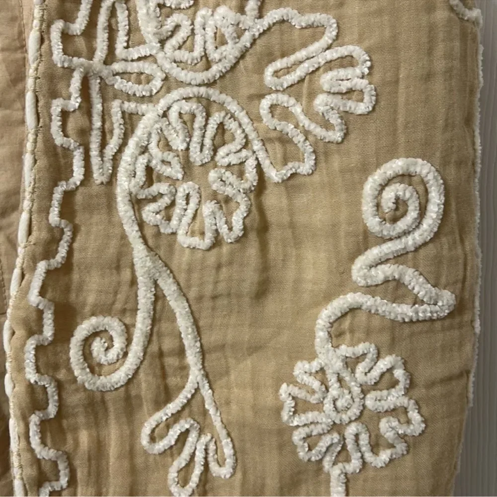 Zara Light Beige Embroidered Girls Cotton Blend Vest(Size 13-14)